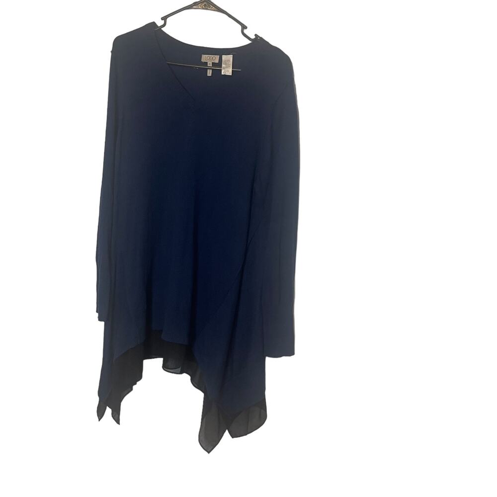 LOGO Lori Goldstein Women's Size Medium‎ Blue Tiered Tunic Sweater
